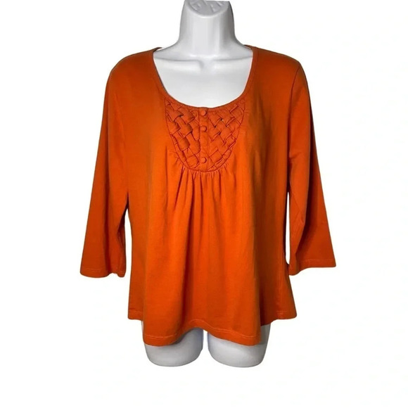 St. Johns Bay Orange Scoop Neck 3/4 Sleeve Shirt Women's Size Large 100% Cotton - Picture 1 of 5